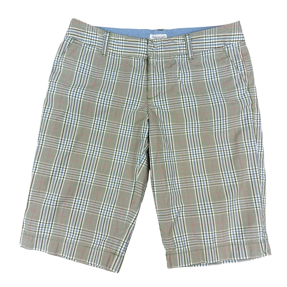 American Eagle Plaid Bermuda Shorts Women Size 8 Cotton Casual Summer Flat Front